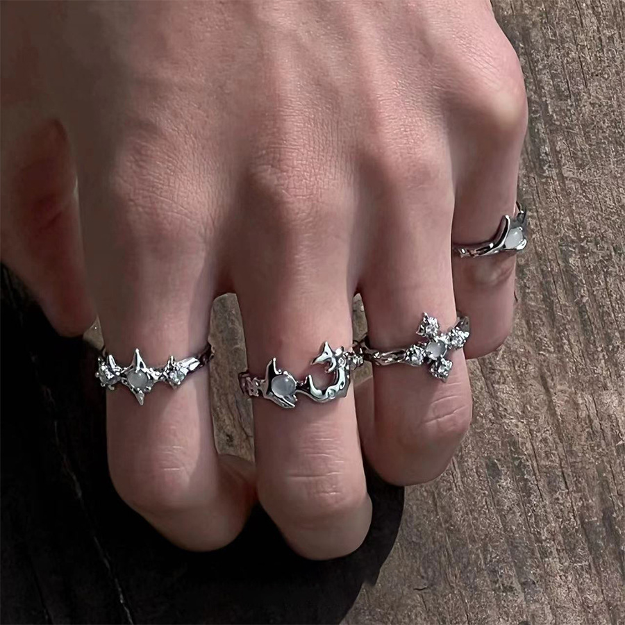 Irregular Moonstone Cross Open Ring