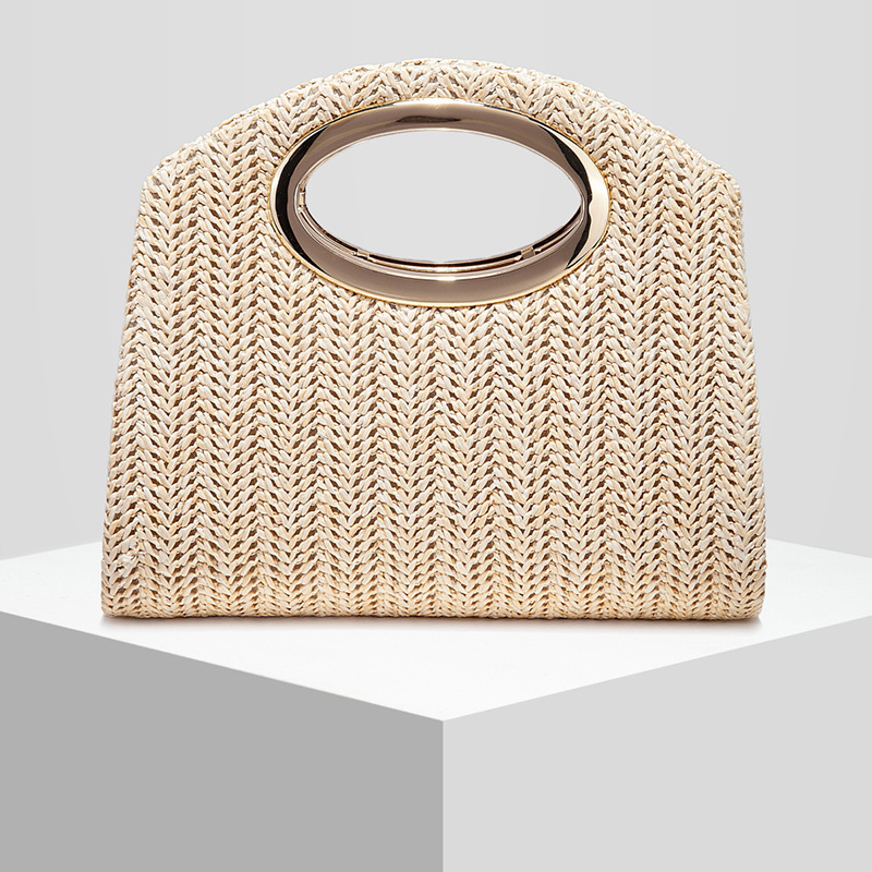 New Womens Straw-Weave Striped Evening Crossbody Bag