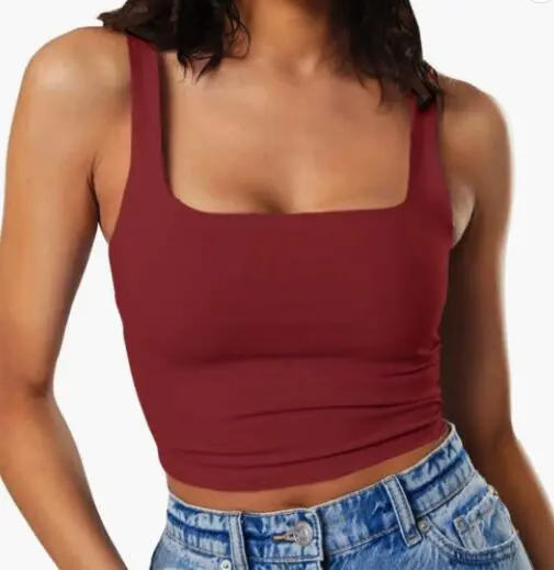 Women's Sleeveless Vest Square Collar Casual Top Burgundy - Shop at LoveMi