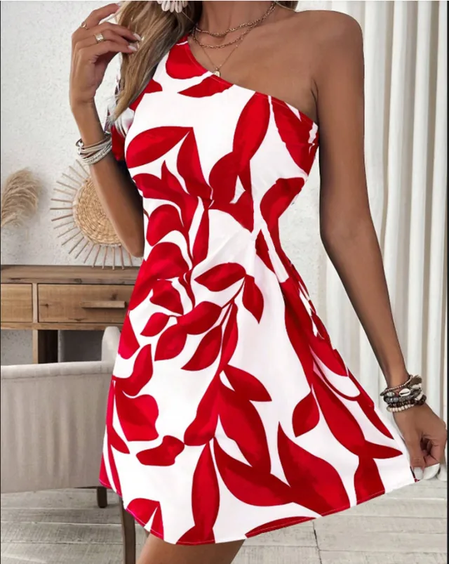 Elegant French style White Floral print Dress Red - Shop at LoveMi