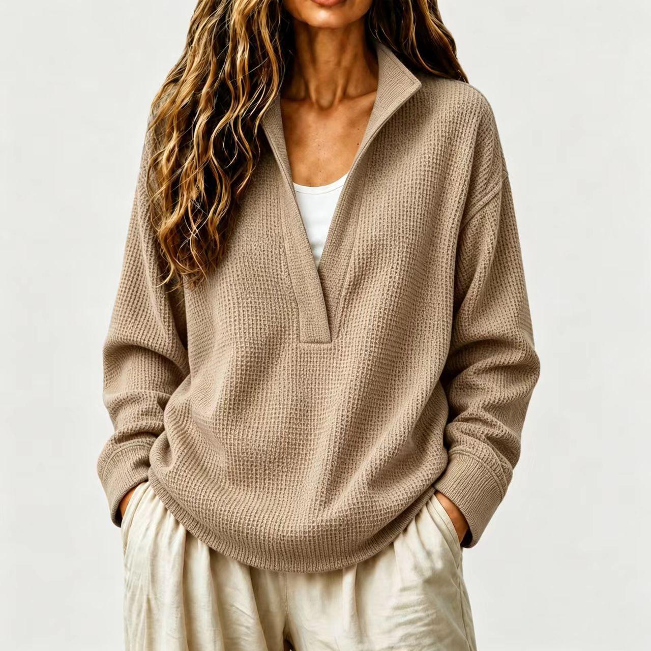 Waffle-knit top – flat lay showing all six color options