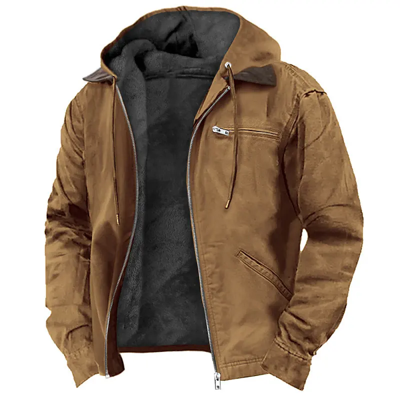 Winter Hooded Coat with Pockets Fashion Warm Fleece Zip-up