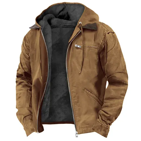 Winter Hooded Coat with Pockets Fashion Warm Fleece Zip-up