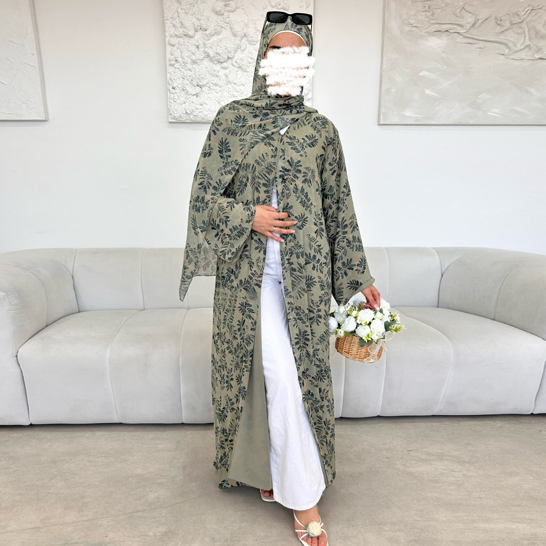 Women's European And American style Printed Double layer Chiffon Cardigan Light Green - Shop at LoveMi