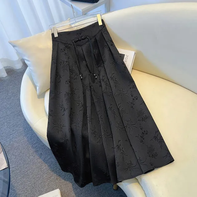 Plus size New Chinese style Black Midi Skirt Black - Shop at LoveMi