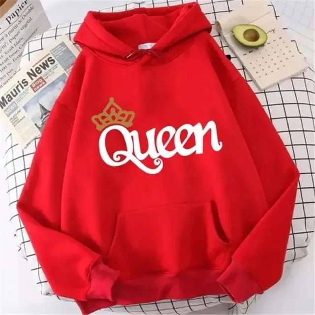 QUEEN Print Hoodies Fleece Hooded Sweatshir Red - Shop at LoveMi