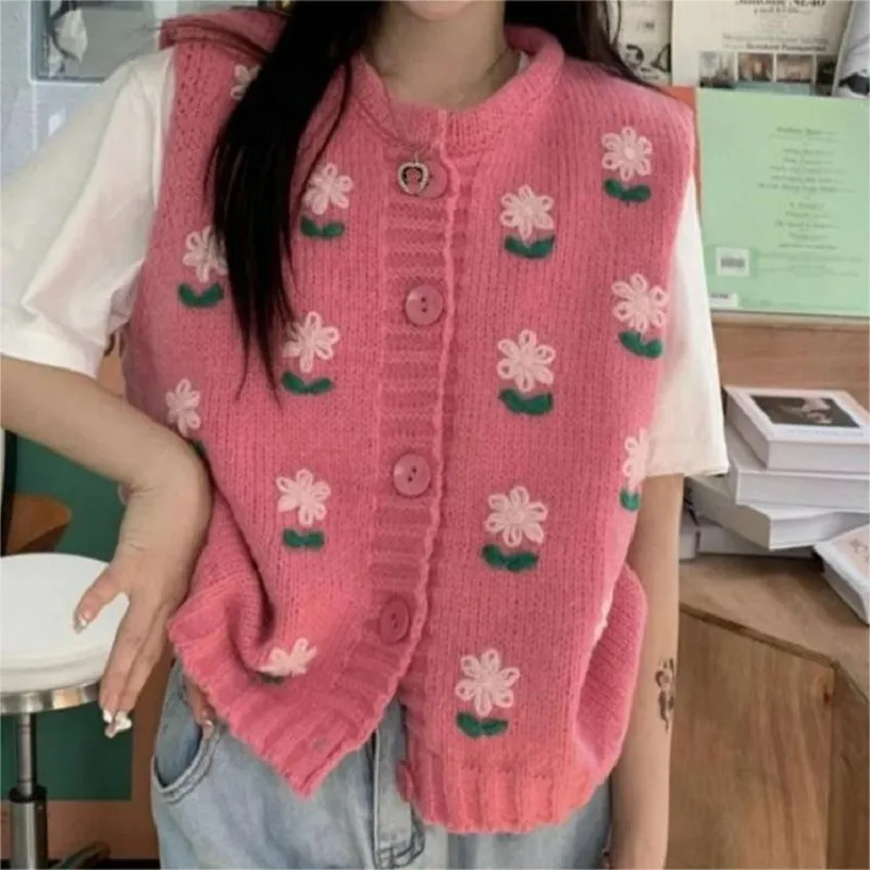 Sweet Young Knitted Vest For Women - Pink
