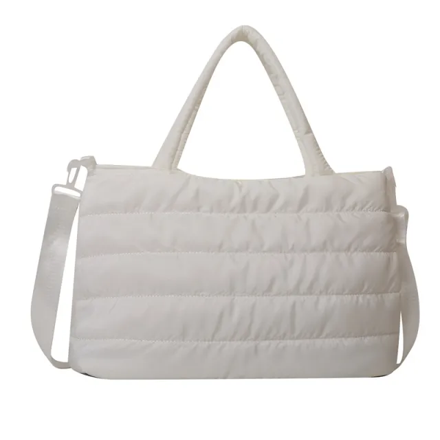 Cotton Jacket Large Capacity Plaid Embroidery Thread Shoulder Crossbody Handbag White - Shop at LoveMi