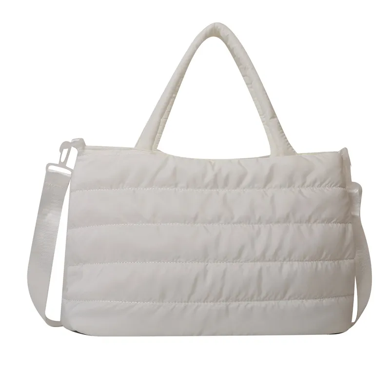 Cotton Jacket Large Capacity Plaid Embroidery Thread Shoulder Crossbody Handbag - White