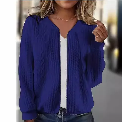 Women's Jacquard Long Sleeve Casual Short Coat Dark Blue - Shop at LoveMi