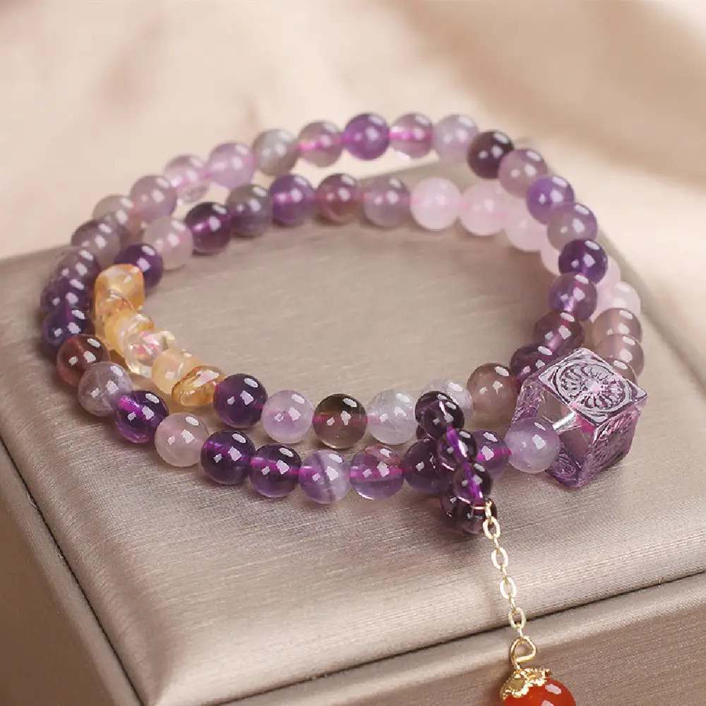 Natural Amethyst Fashion Double Ring Bracelet