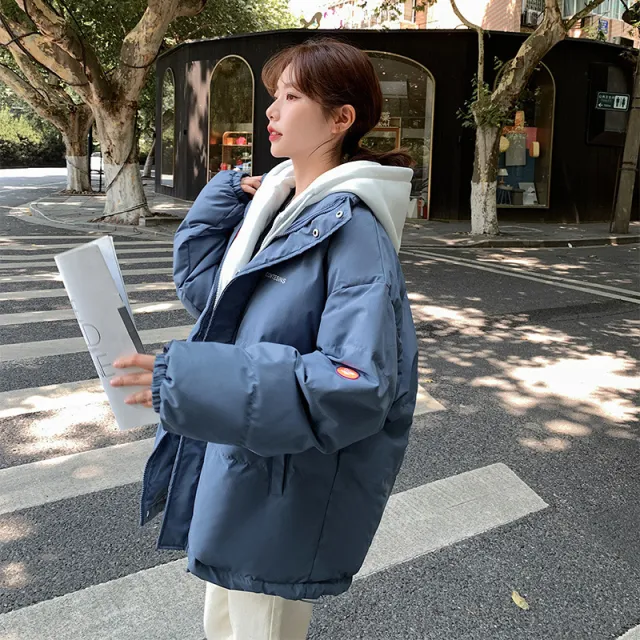 Korean Style False Two piece Loose Hooded Coat Blue - Shop at LoveMi