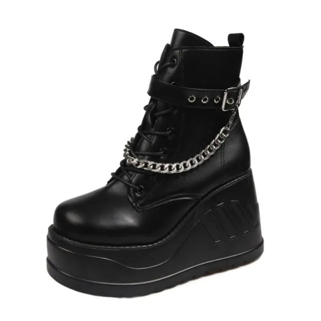 Plus Size Thick soled Belt Buckle Martin Boots For Women Black - Shop at LoveMi