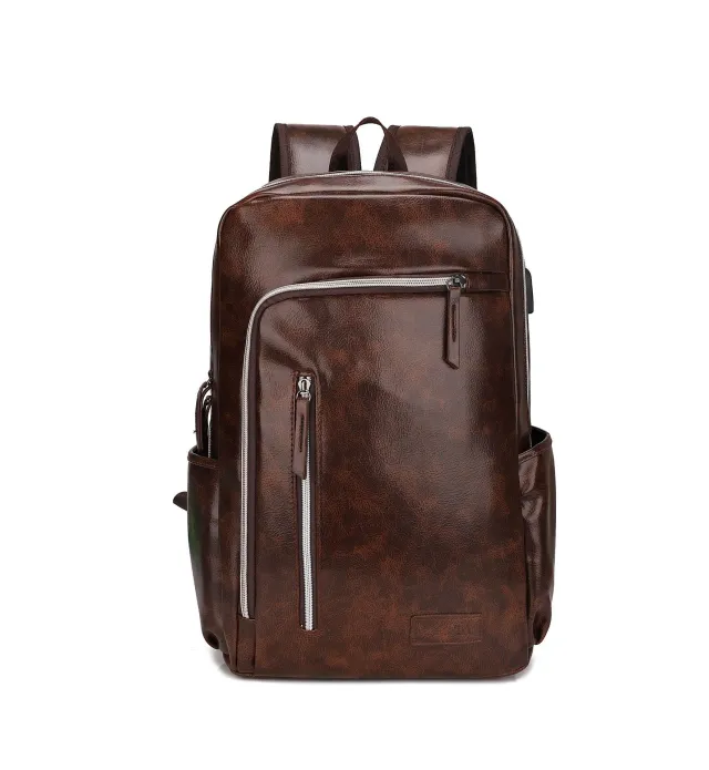 PU Leather European And American Style Men's Business Casual Backpack Brown - Shop at LoveMi