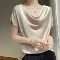 Women's Spring And Summer Silk Satin Short Sleeve - Champagne-Xxxxl - View 1