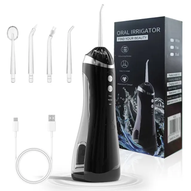 Portable Household Tooth Cleaning Oral Care Water Toothpick Black With 4 Nozzles - Shop at LoveMi