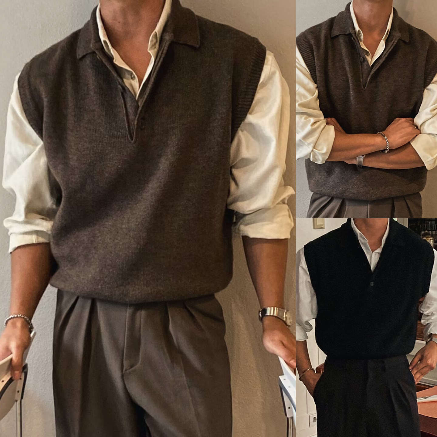 Mens Lapel Vest Business Knitwear Wool