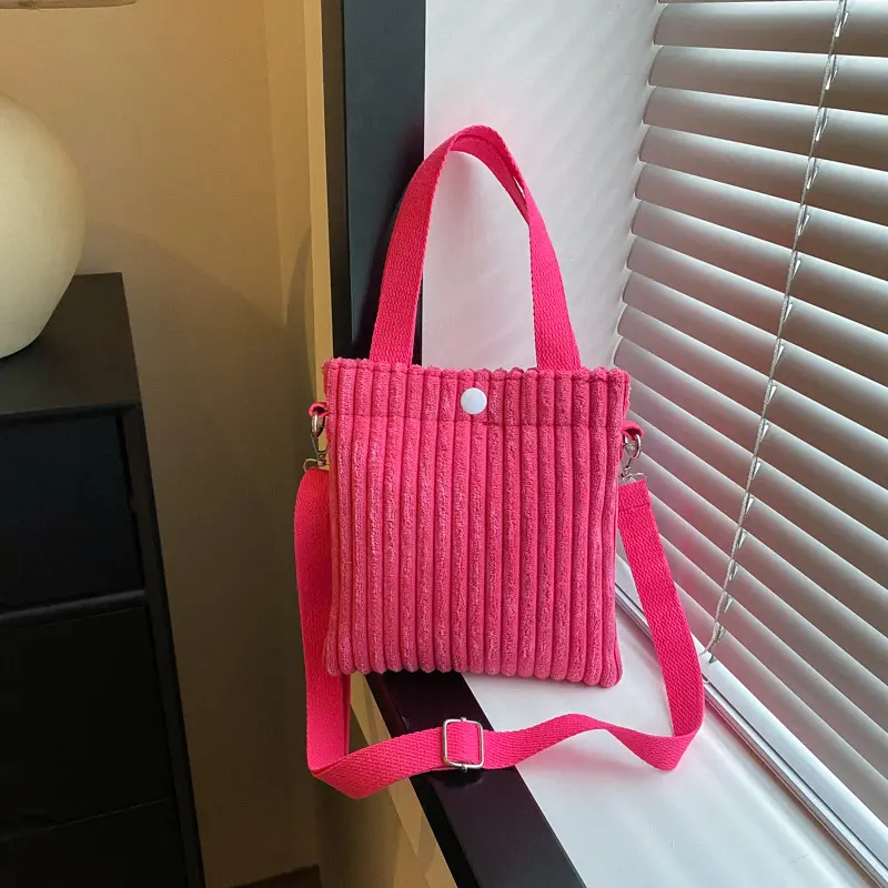Single Shoulder Crossbody Solid Color Corduroy Simple