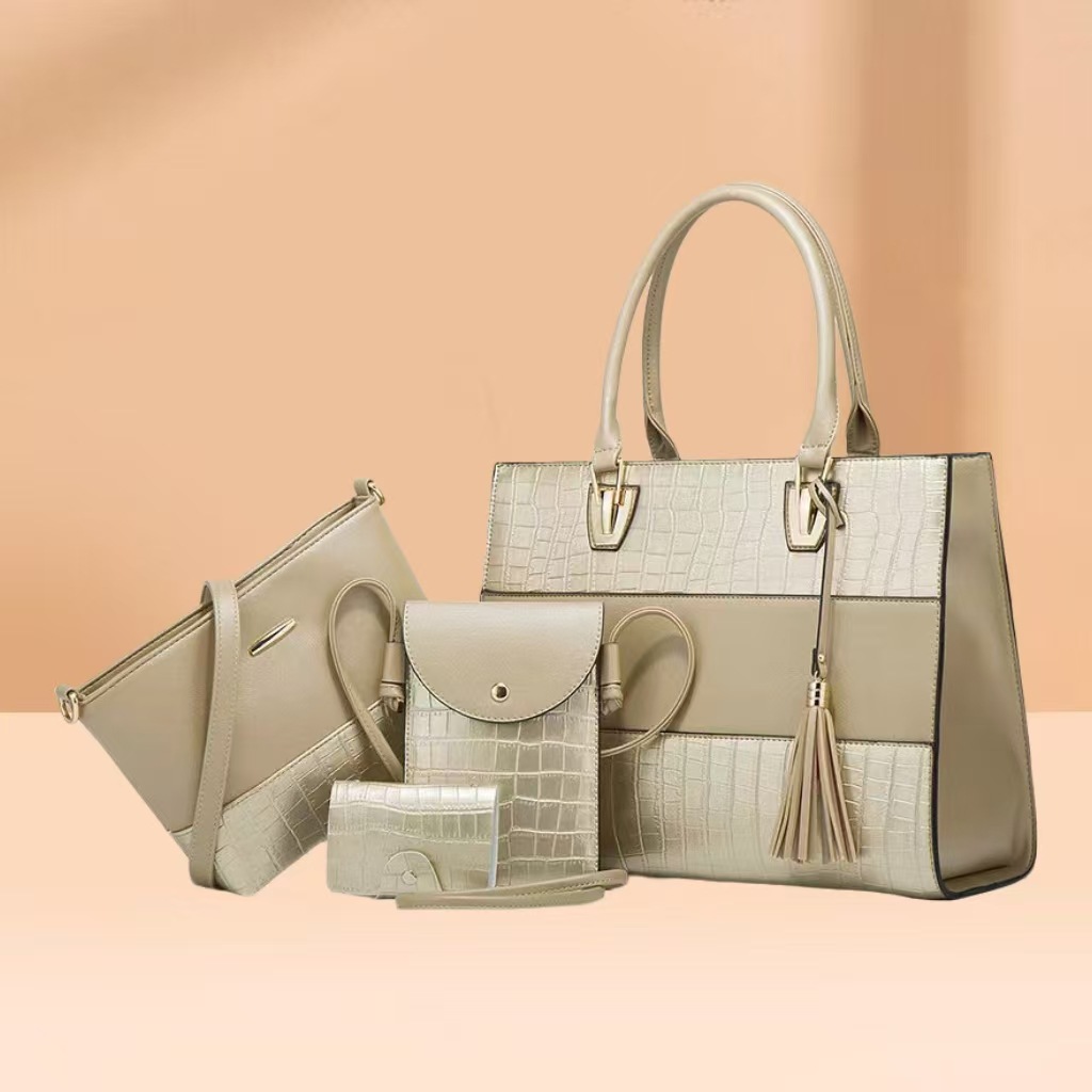 Large-Capacity Crocodile-Print Handbag And Crossbody Bag Four-Piece Set