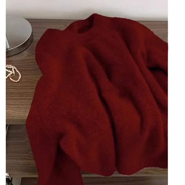 Soft Glutinous Pullover Women's Winter Wine Red - Shop at LoveMi