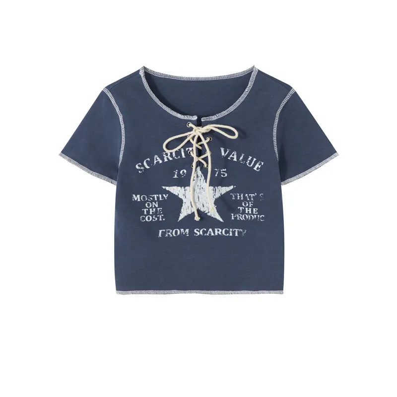 Top Strap American Retro Shoulder T-shirt - Royal Blue