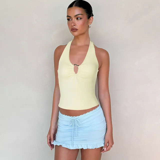 Sexy Slim fit Crop Top V neck Halter Tank Yellow - Shop at LoveMi