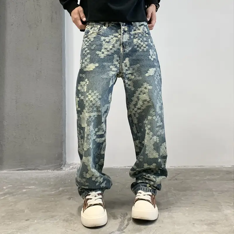 Casual Street Denim Baggy Straight Trousers Male