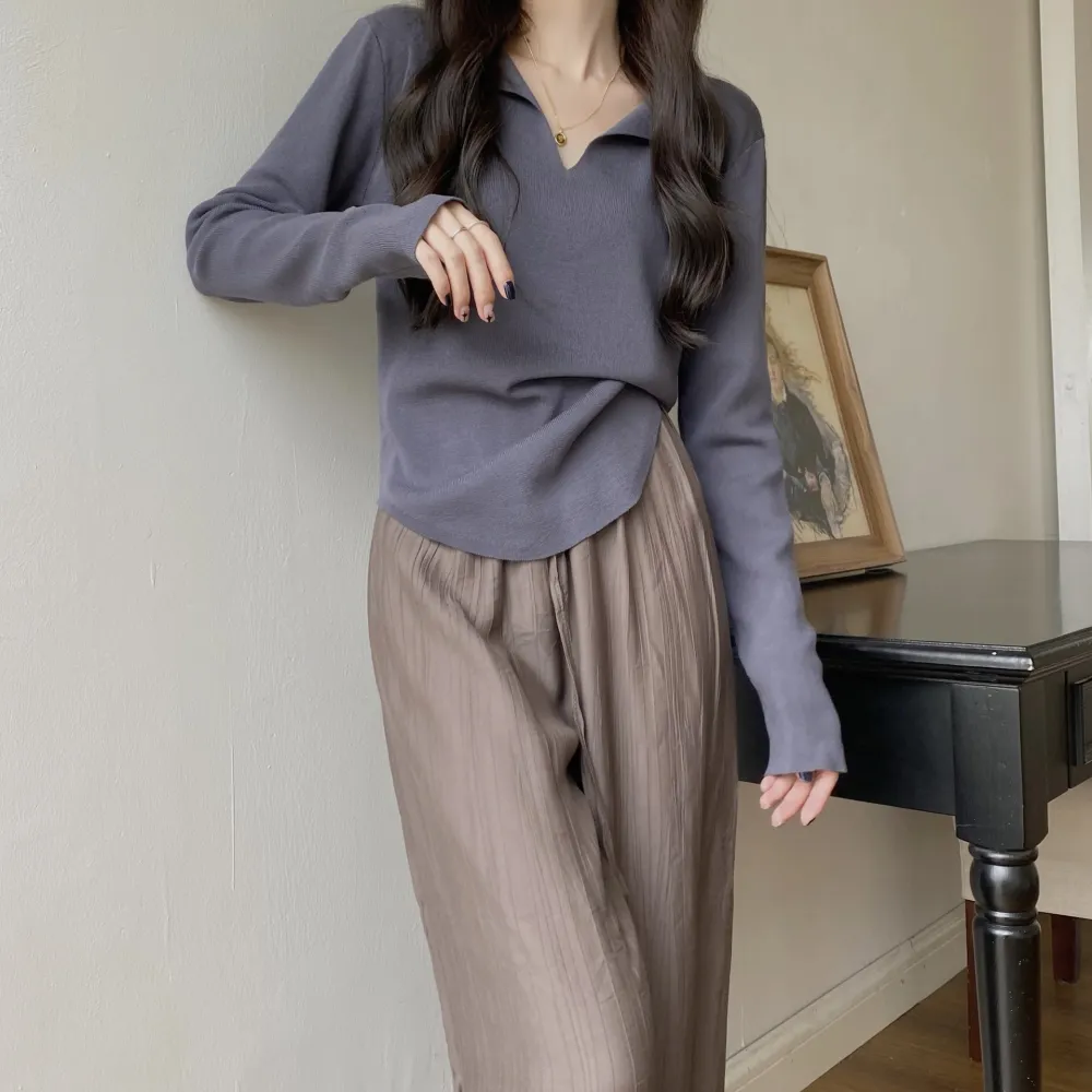Fall V-neck Knitwear Women's Design Sense Niche Long-sleeved Top
