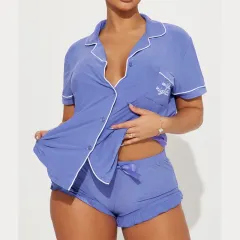 Women's Comfortable Pajamas Short-sleeved Pocket Letters - Sapphire Blue - View 1