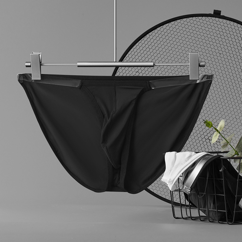 Men's Transparent Thin Ice Silk Single Layer U Convex Low Waist Breathable Sports Sexy Briefs Underwear