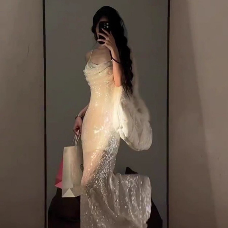 Banquet White Sequin Sling Jumpsuit