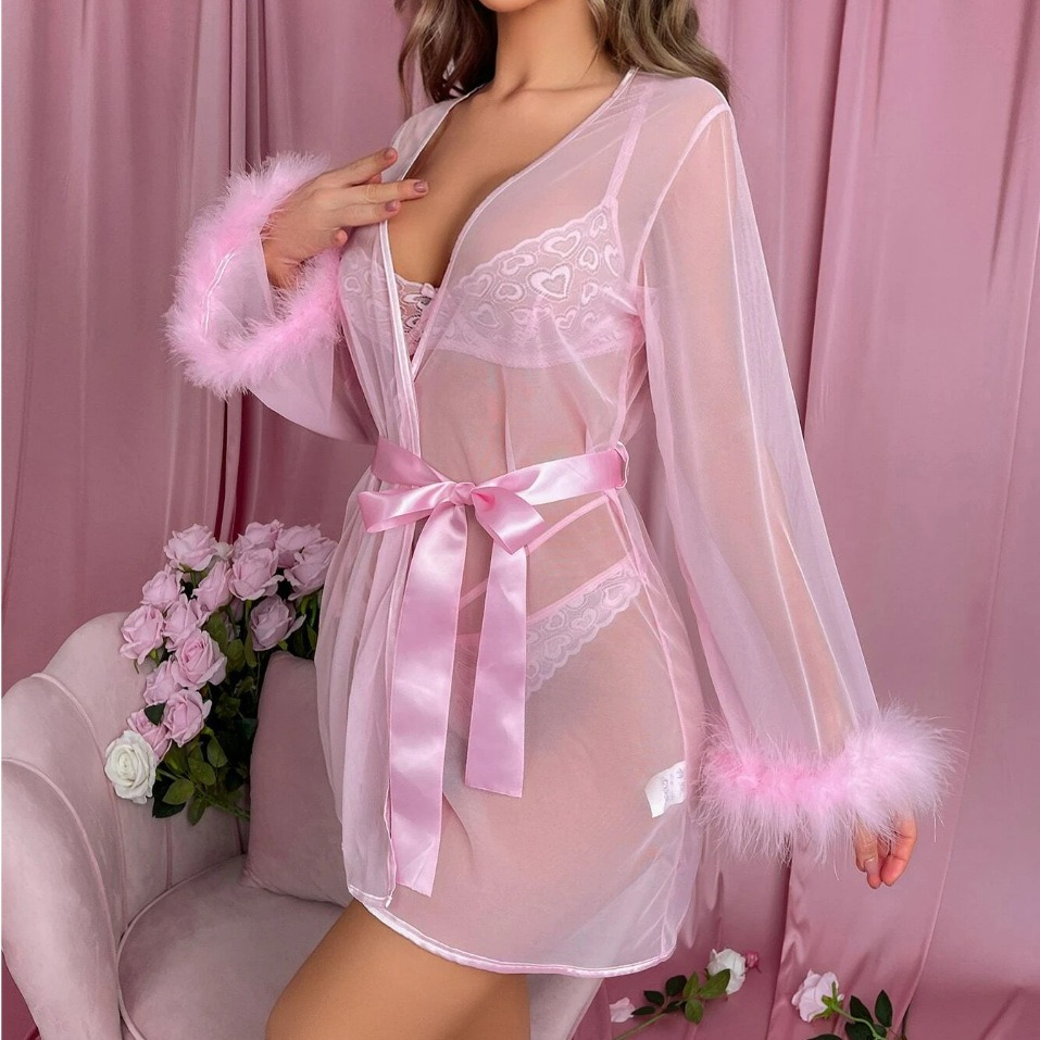 Lightweight Mesh See-through Wool Stitching Nightdress