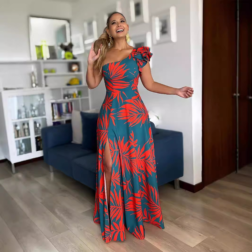 Women's Half-open Shoulder Banquet High Slit Temperament Long Dress