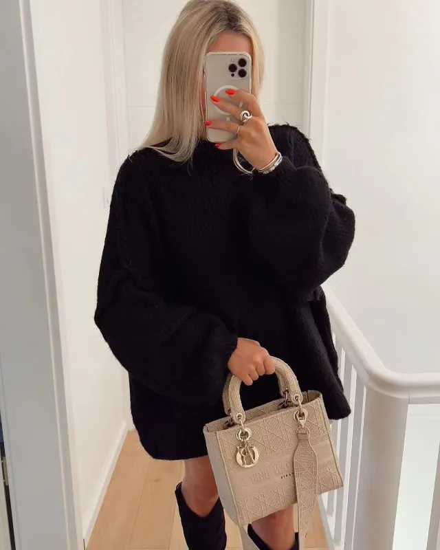 Loose Plus Size Pullover Sweater Black - Shop at LoveMi