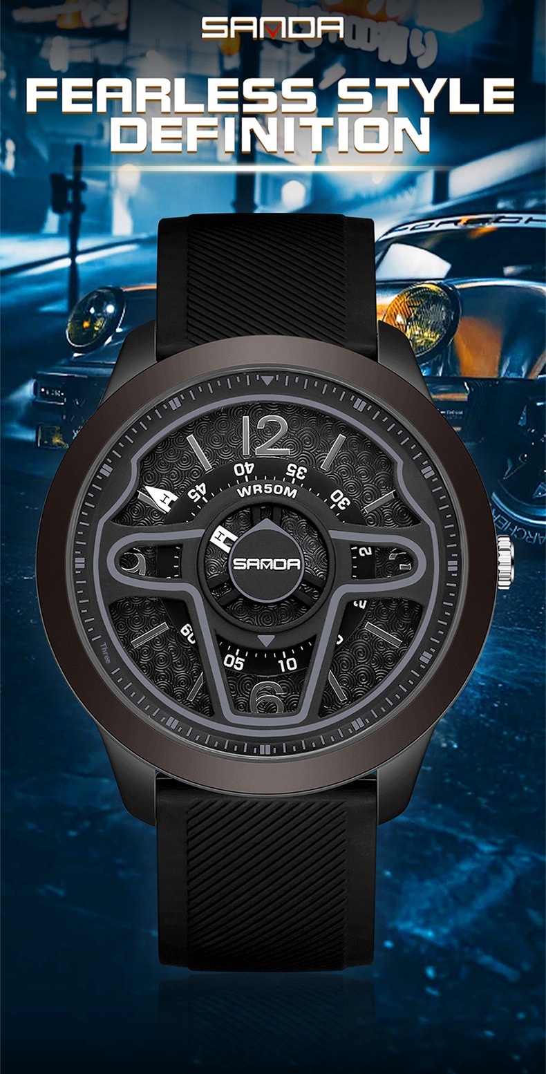 Sanda 9023 Creative Steering Wheel Quartz watch for Men