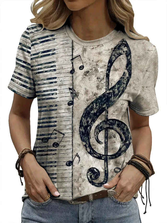 Digital Printing Note Short sleeved T shirt 1781Style M - Shop at LoveMi