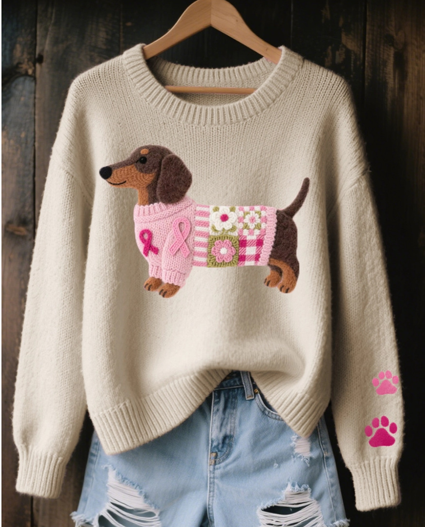 Womens 3D Digital Print Crew-Neck Sweater