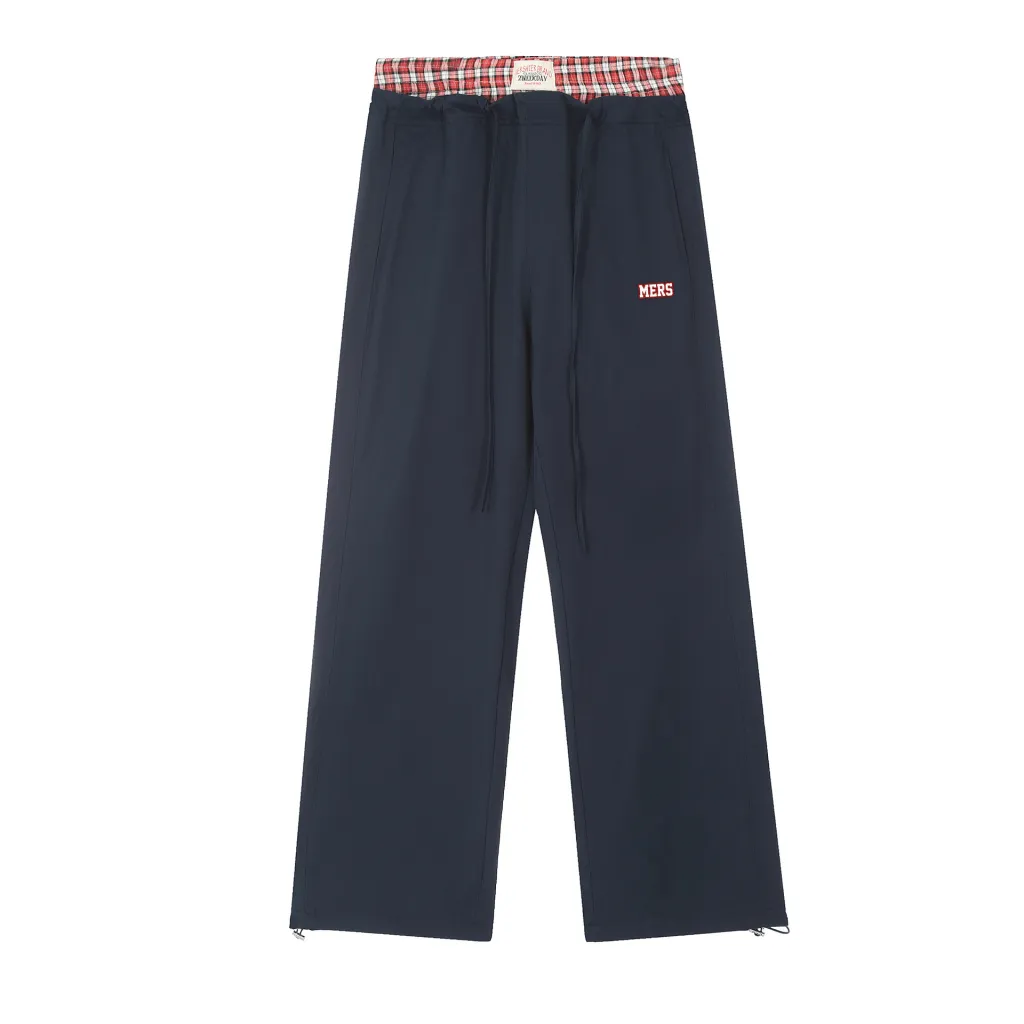 Women's Retro Fake Two-piece Casual Trousers - Navy