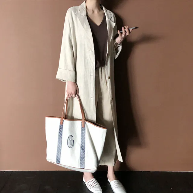 Long Loose Suit Collar Cardigan Outer Wear Apricot - Shop at LoveMi