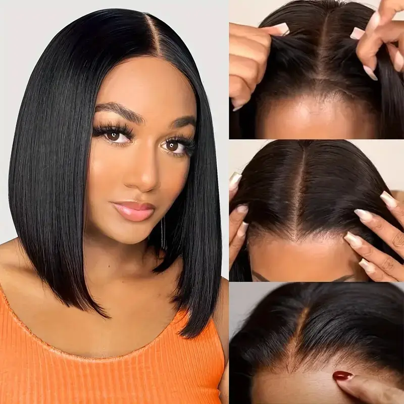 Front Lace Wig Women's Medium Short Straight Hair