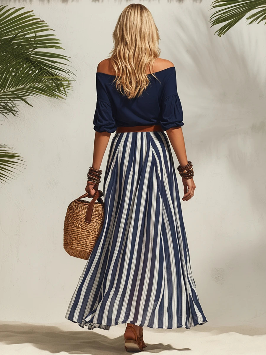 Women's Off-Shoulder Top and Slit Skirt Set in Rose Red – elegant evening look