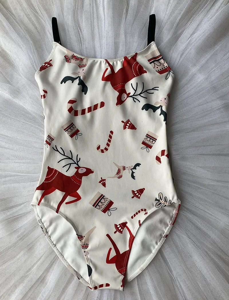 Ballet Print One-piece Leotards - Reindeer Without Skirt-L