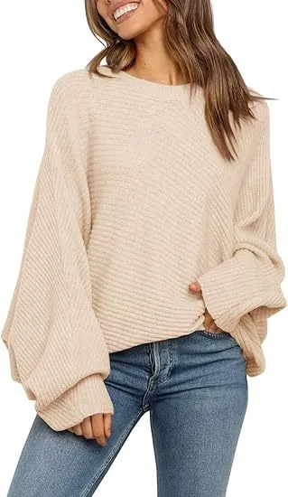 Round Neck Solid Color Loose Sweater Top Leisure Pullover Apricot - Shop at LoveMi