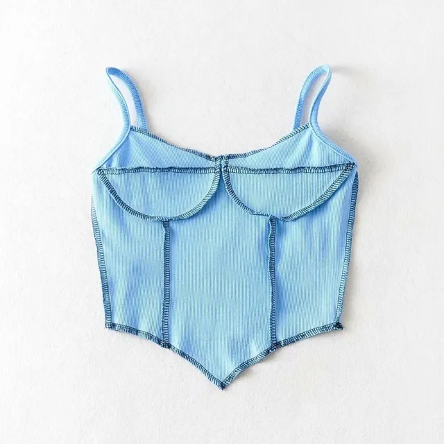 European And American style Slim fit Open line Stitching Irregular Triangle Hem Vest Blue - Shop at LoveMi