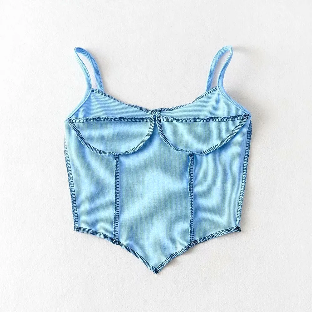European And American-style Slim-fit Open-line Stitching Irregular Triangle Hem Vest - Blue
