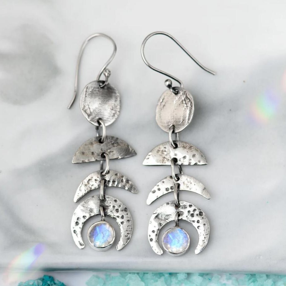 Retro Style Moon Phase Moonstone Long Women's Alloy