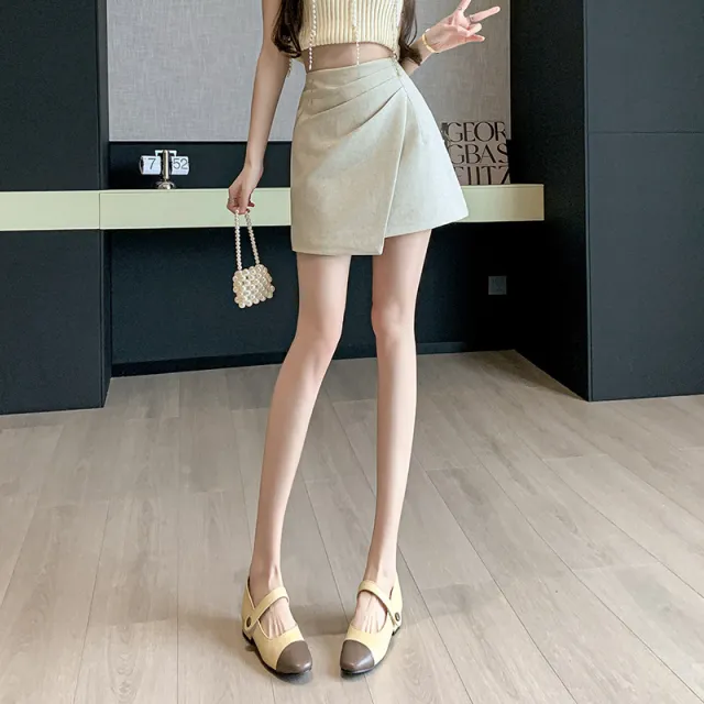 Pleated 4 Summer High Waist Covering Belly Thin A Line Hip wrapped Skirt Pink - Shop at LoveMi