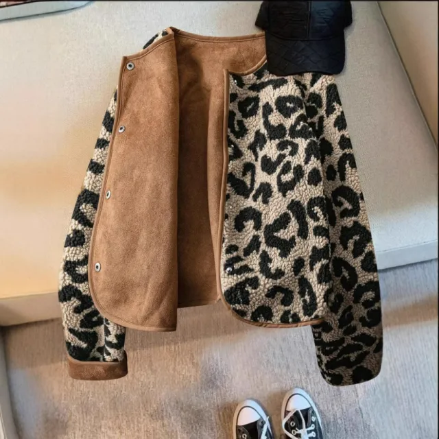 Casual Leather Leopard Print Coat Top Camel - Shop at LoveMi