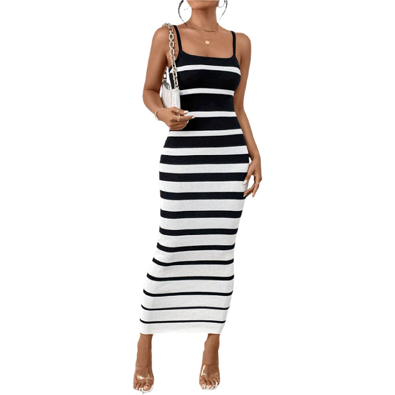 Women's Sexy Hot Girl Striped Spaghetti Straps Hip Dress