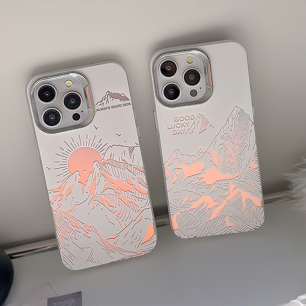 Laser Sunset Golden Mountain themed Phone Case With Electroplating